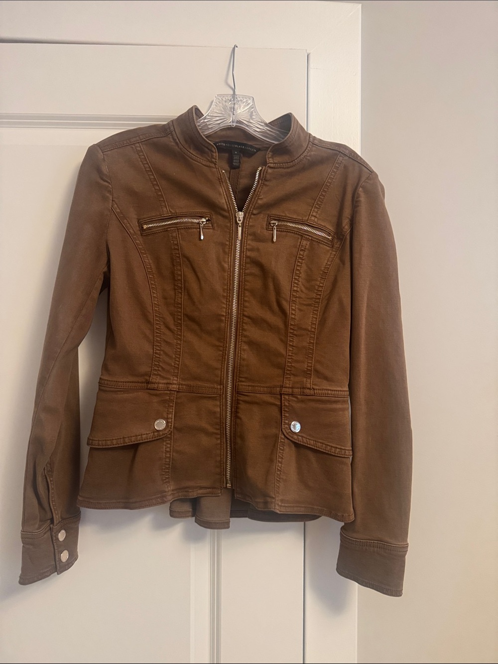 White House Black Market Women's Brown Zip-Front Bomber Jacket